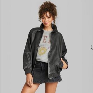 Vegan leather bomber jacket